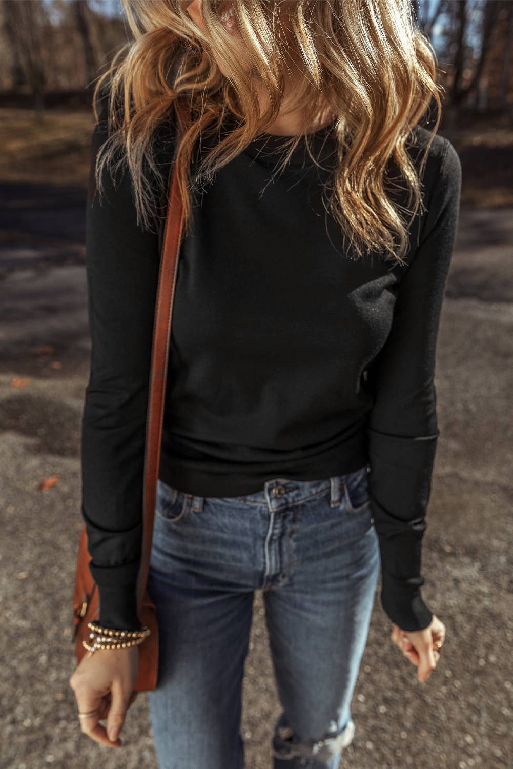 LDC Solid Color Slim Fit Lightweight Crew Neck Sweater: Black