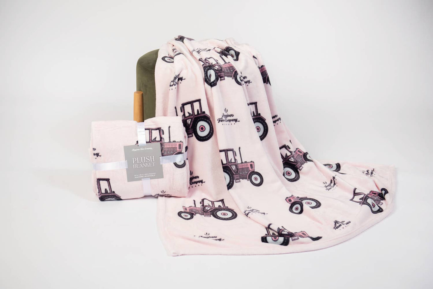 Pink Tractor' Plush Throw Blanket