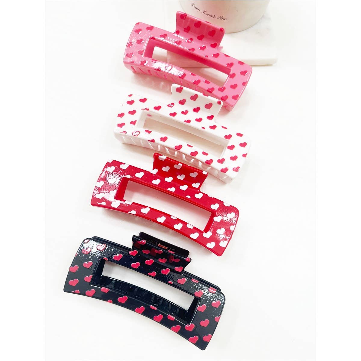 Heart Theme Printed Hair Claw: MIX COLOR / ONE(12)