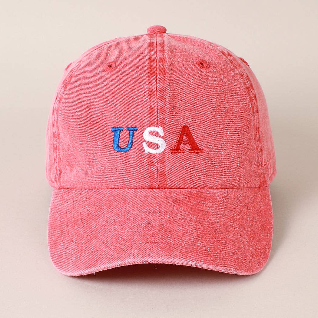 USA Embroidered Cotton Baseball Cap: ONE SIZE / BLACK