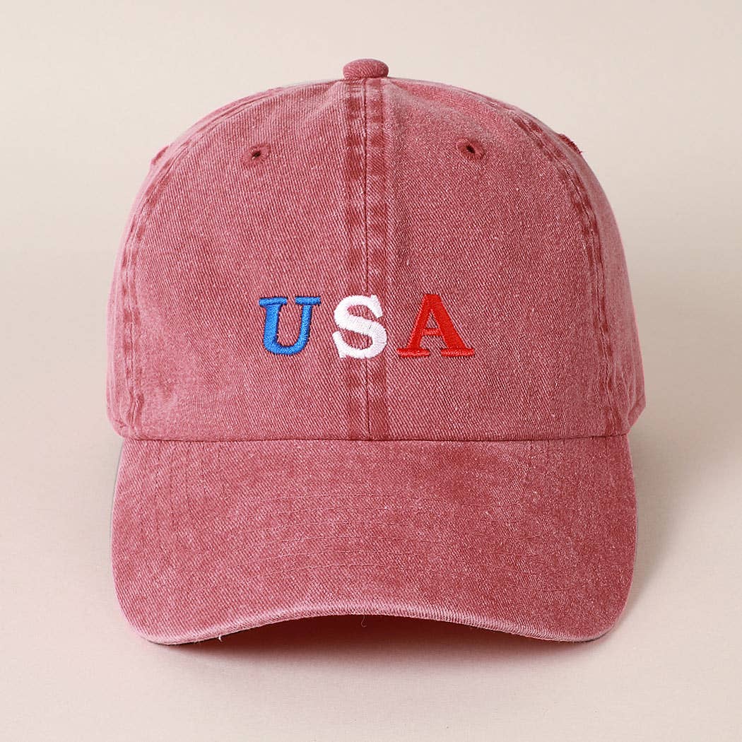 USA Embroidered Cotton Baseball Cap: ONE SIZE / BLACK