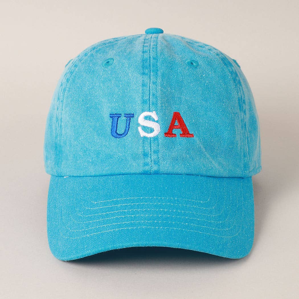 USA Embroidered Cotton Baseball Cap: ONE SIZE / BLACK