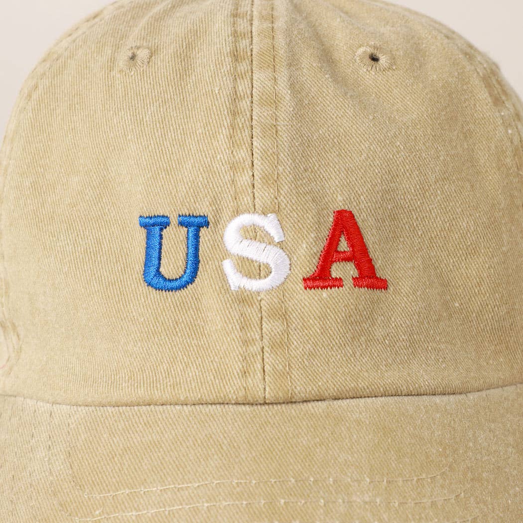 USA Embroidered Cotton Baseball Cap: ONE SIZE / BLACK