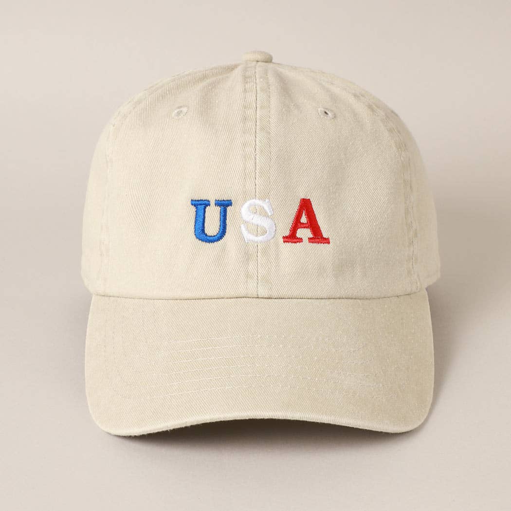 USA Embroidered Cotton Baseball Cap: ONE SIZE / BLACK