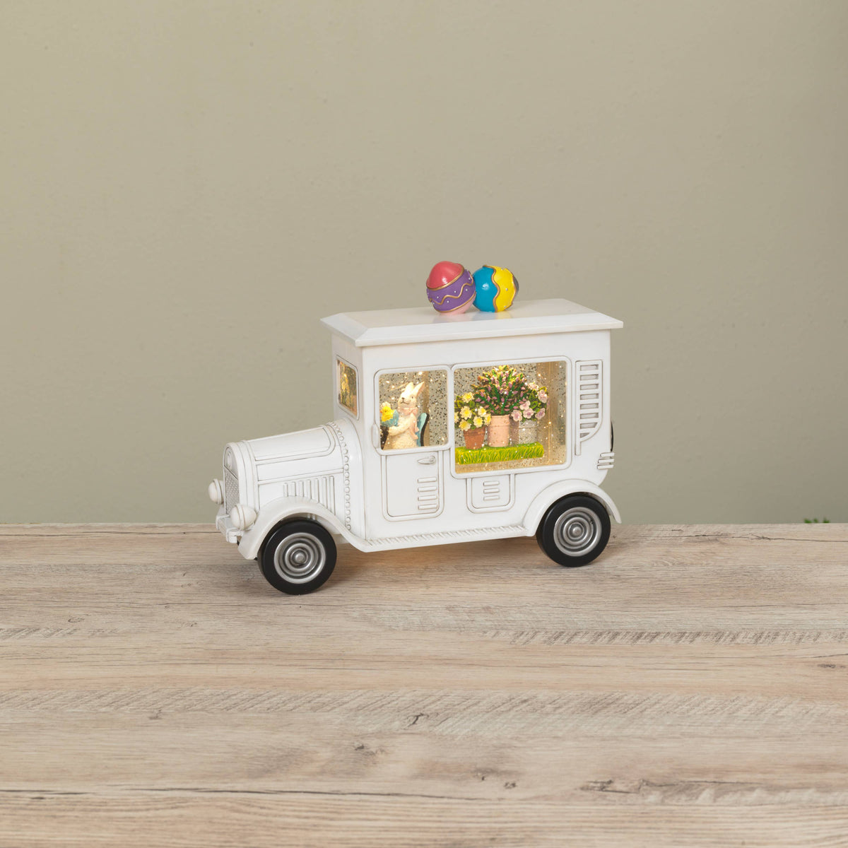 10.6"L B/O Lighted Easter Truck Spinning Water Globe