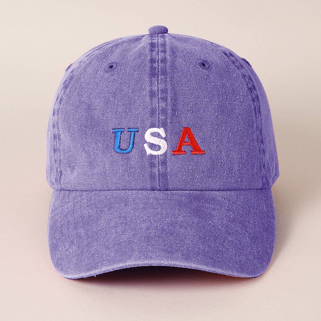 USA Embroidered Cotton Baseball Cap: ONE SIZE / BLACK