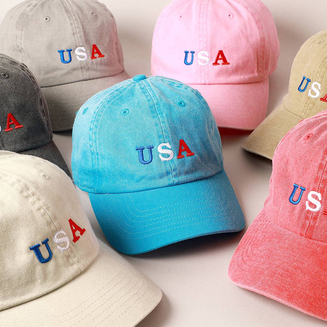 USA Embroidered Cotton Baseball Cap: ONE SIZE / BLACK