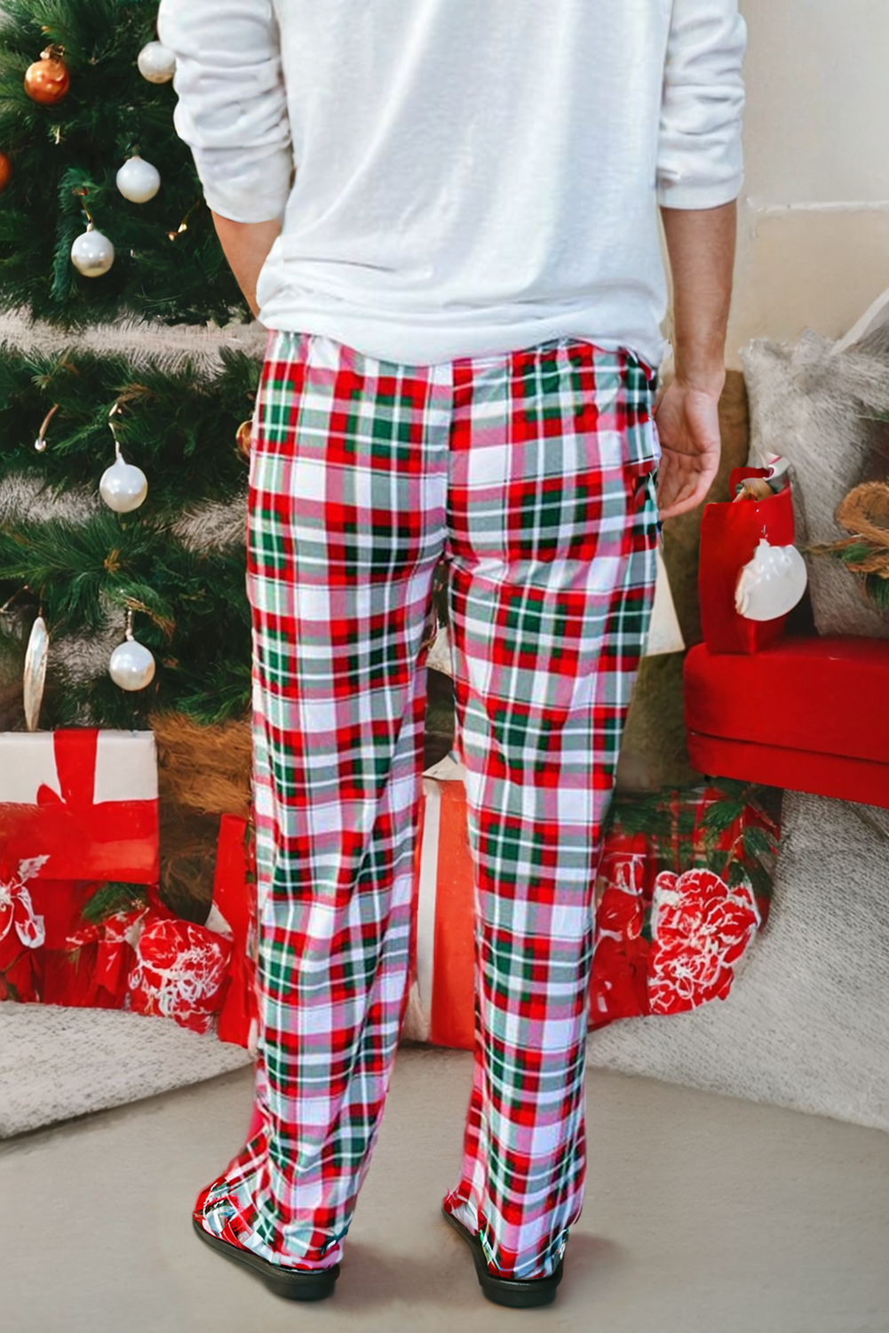LDC Merry Christmas Plaid Print Two Piece Lounge Set: Multicolor