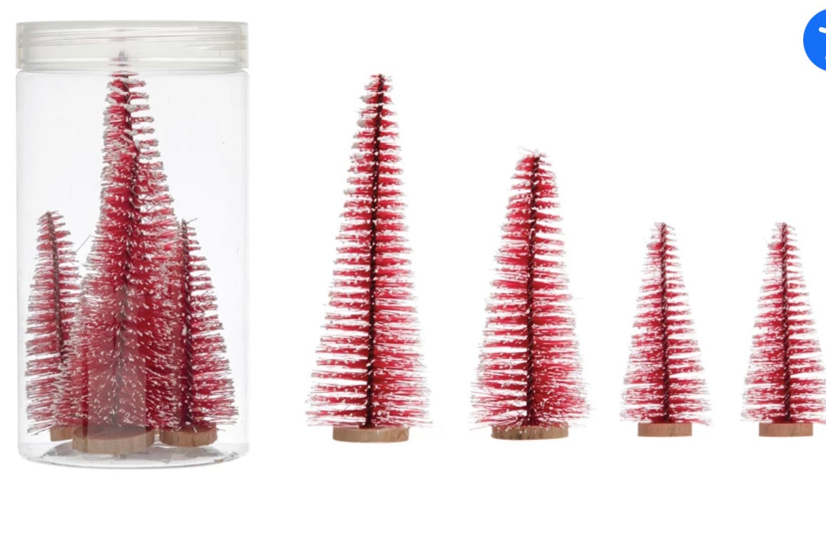 Red Bottle Brush Trees set of 4