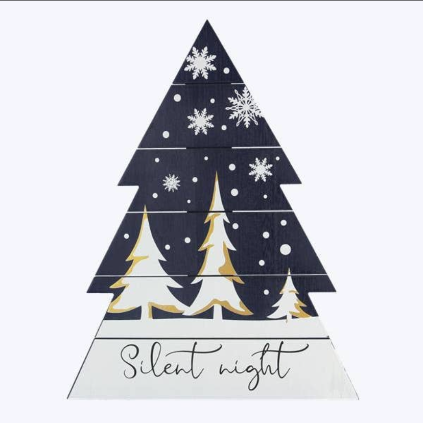 Silent Night Wood Christmas Tree Wall Sign