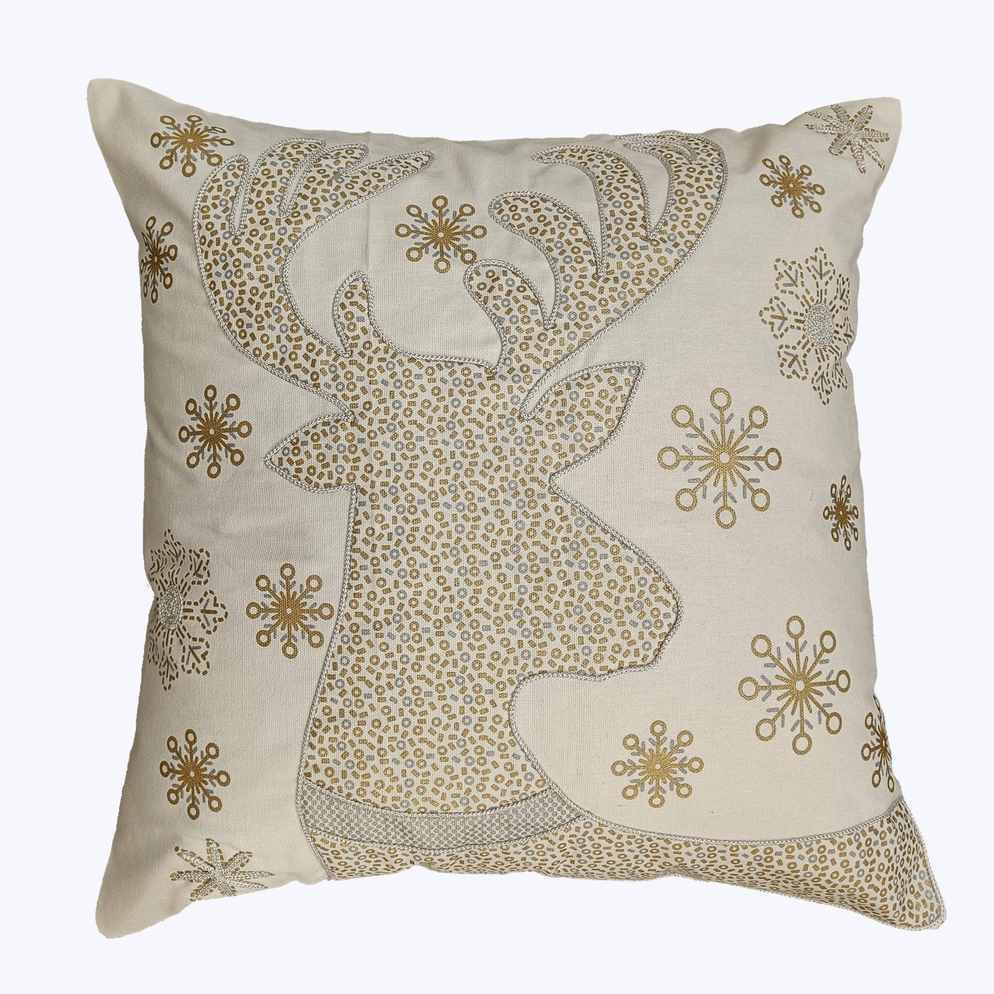 Fabric Pillow w/Deer & Snowflake Christmas Design