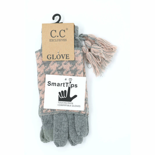 Houndstooth Cuffed CC Women's Gloves: Light Grey/Indie Pink