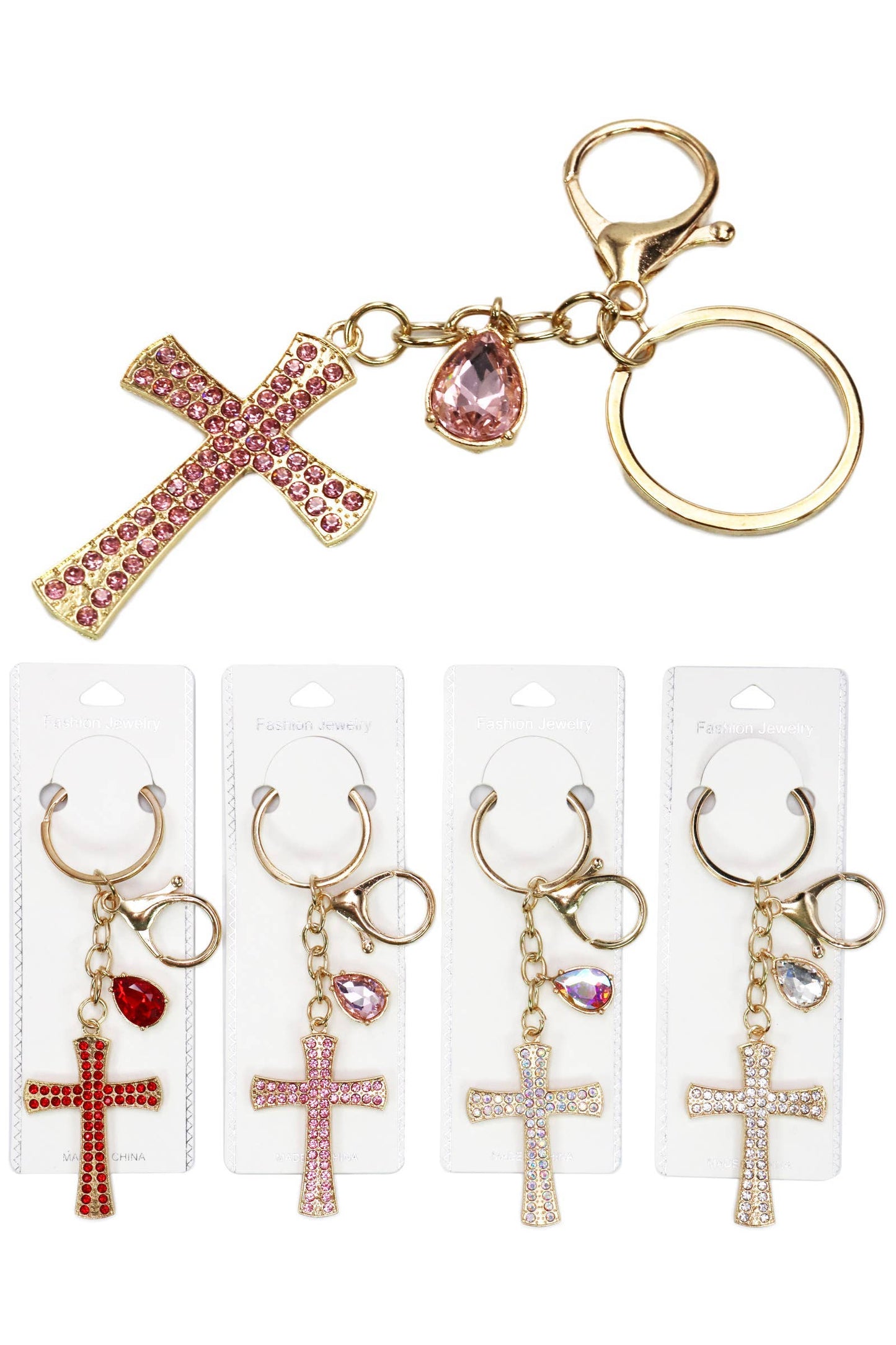 Cross Pendant Bling Rhinestone Metal Key Chain