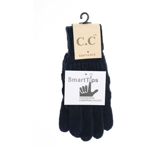 KIDS Solid Cable Knit CC Gloves G20KIDS: Black