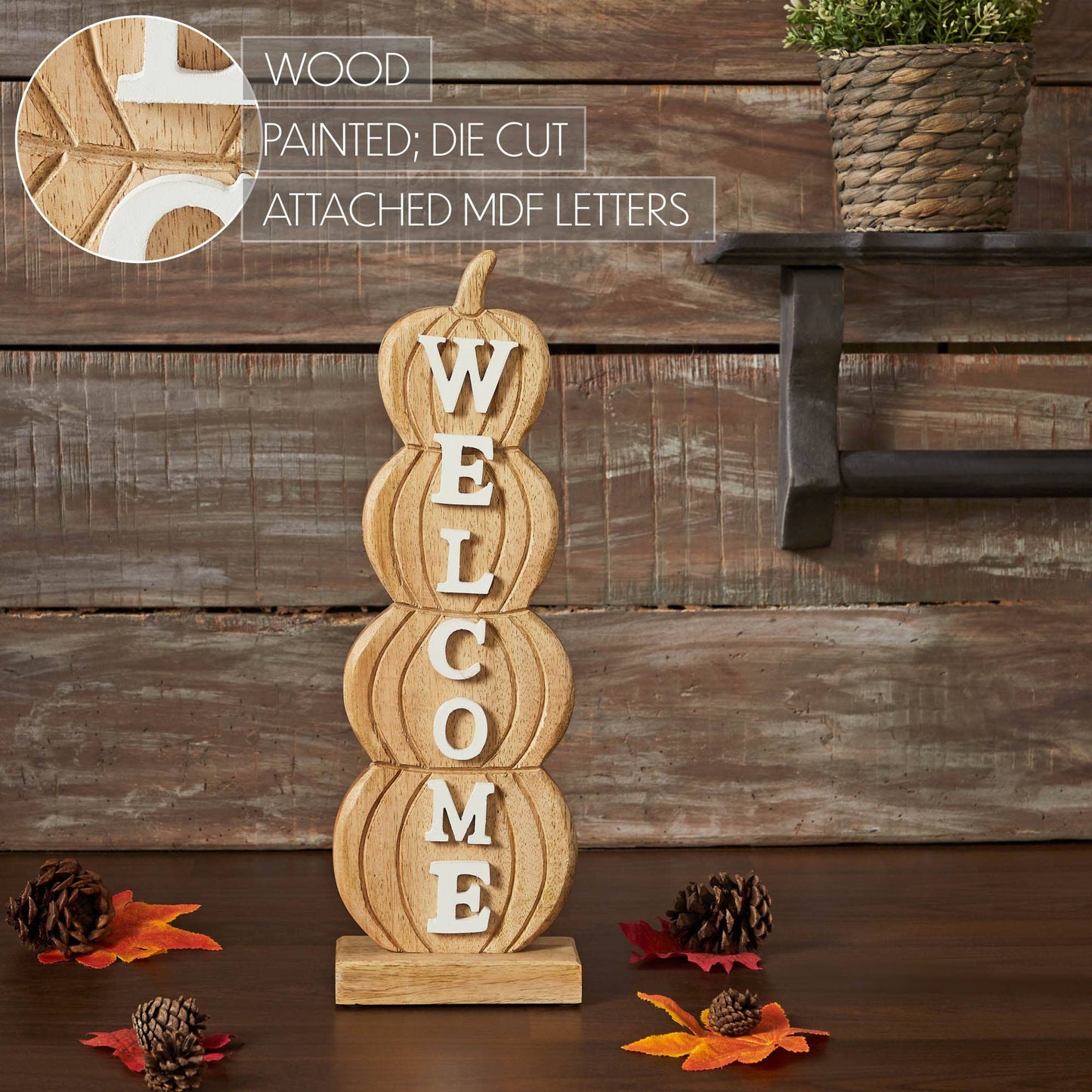 Burlap Pumpkin Stack Welcome Sign: 16.5 Inch