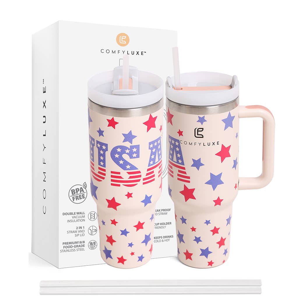 USA Flag Inspired Design 40oz Tumbler with Handle: ONE SIZE / USA