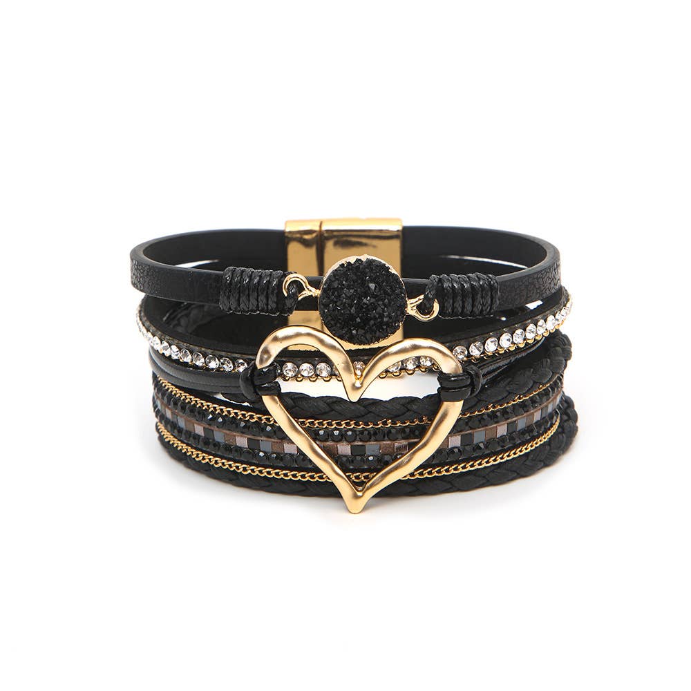 Bohemian Heart Rhinestone Magnetic Buckle Bracelet: White / Alloy / ONE SIZE