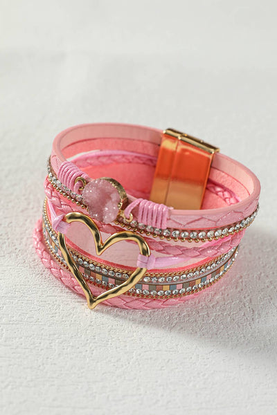 Heart Rhinestone Valentine Buckle Bracelet: As shown / Missy / Standard