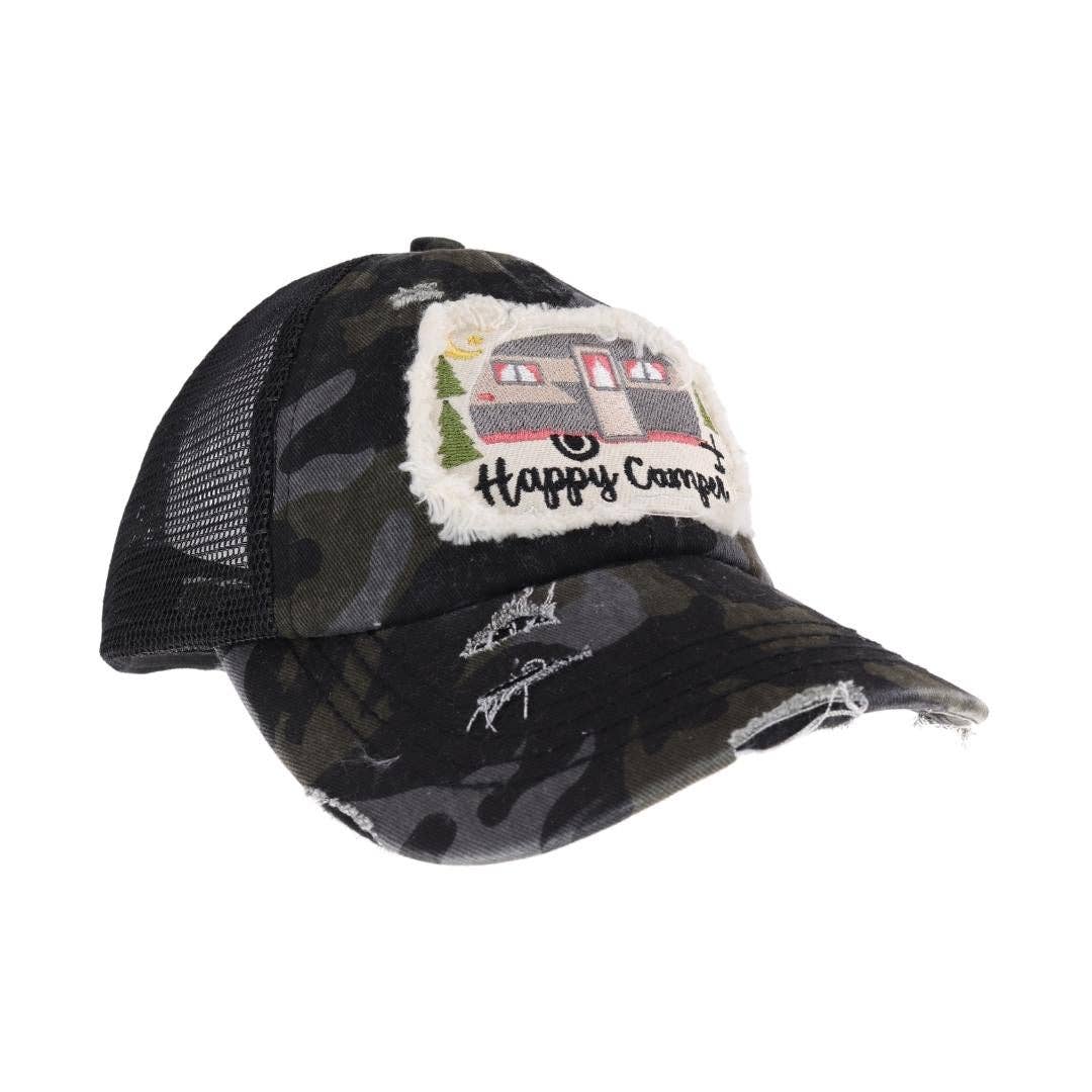 Embroidered Happy Camper Patch C.C High Pony Criss Cross Bal: Coral