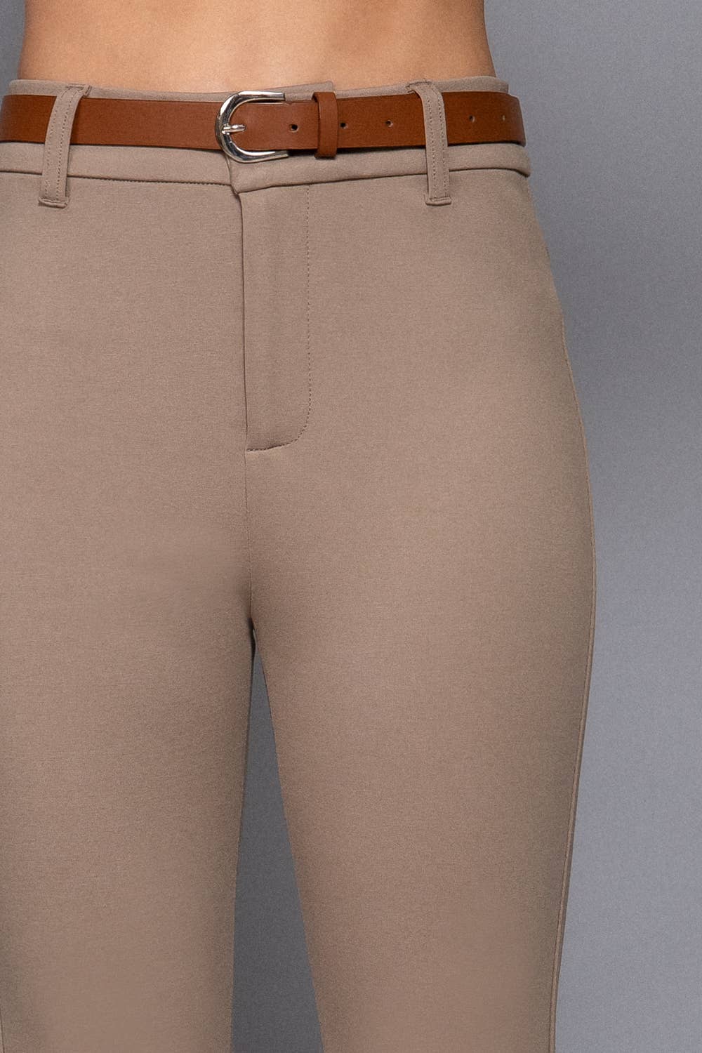 Semi Flare Ponte Pants with Leather Belt: BLK-black / L