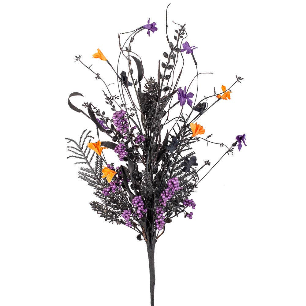 Halloween Black Orange Floral and Berry Spray Color: Black/Orange/Purple