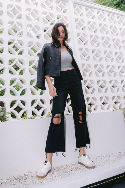 90'S VINTAGE SUPER HIGH RISE CROP FLARE JEANS