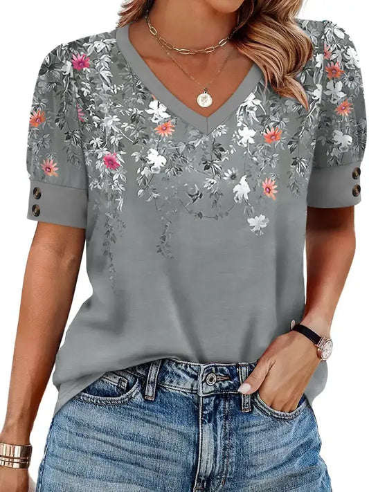 Floral V Neck Cotton Tee