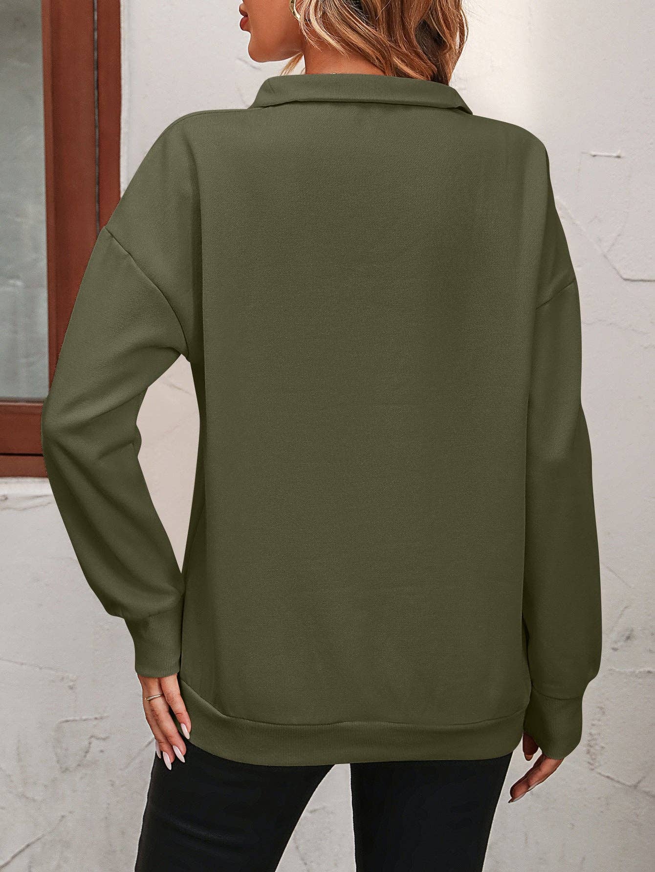 Semi-zipper Long-sleeved Sweatshirt: Light gray