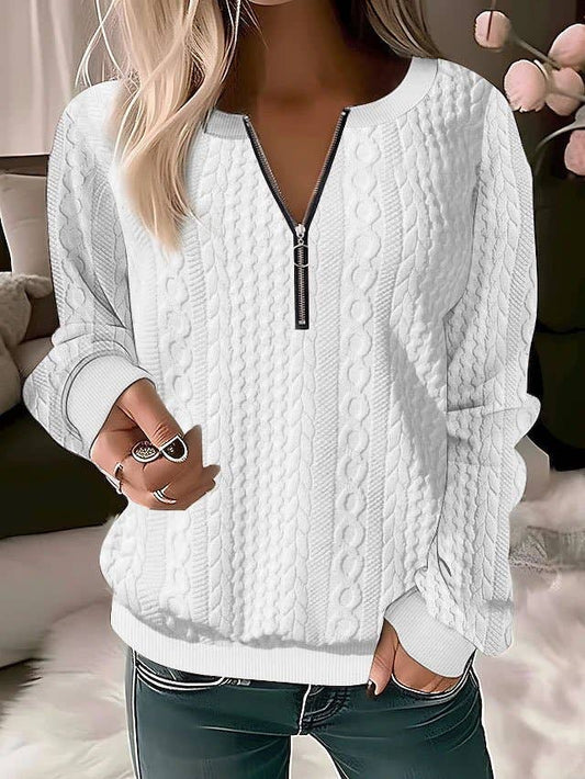 PULLOVER ZIPPER LONG SLEEVE: WHITE