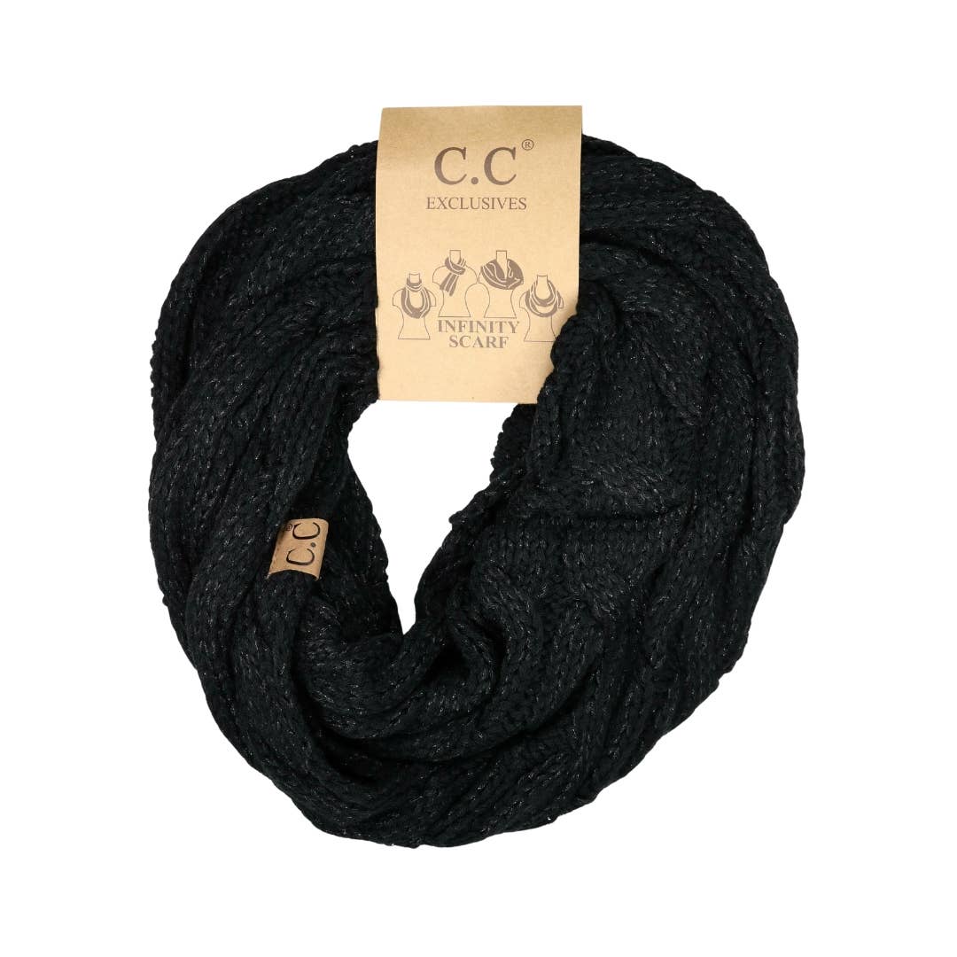 Metallic Cable Knit CC Infinity Scarf