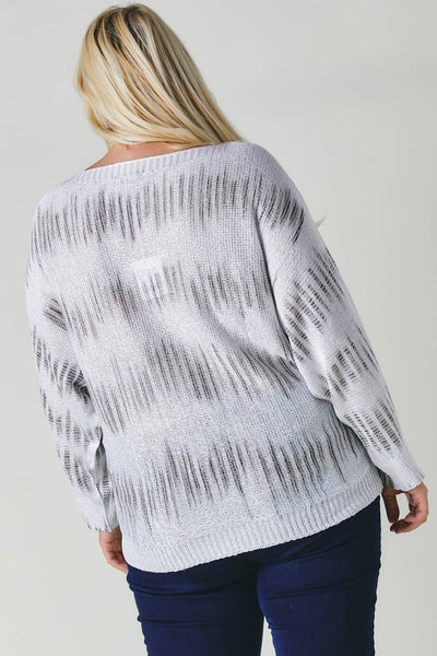 PLUS TIE DYE CREW NECK LONG SLEEVE SWEATER TOP: BEIGE/WHITE