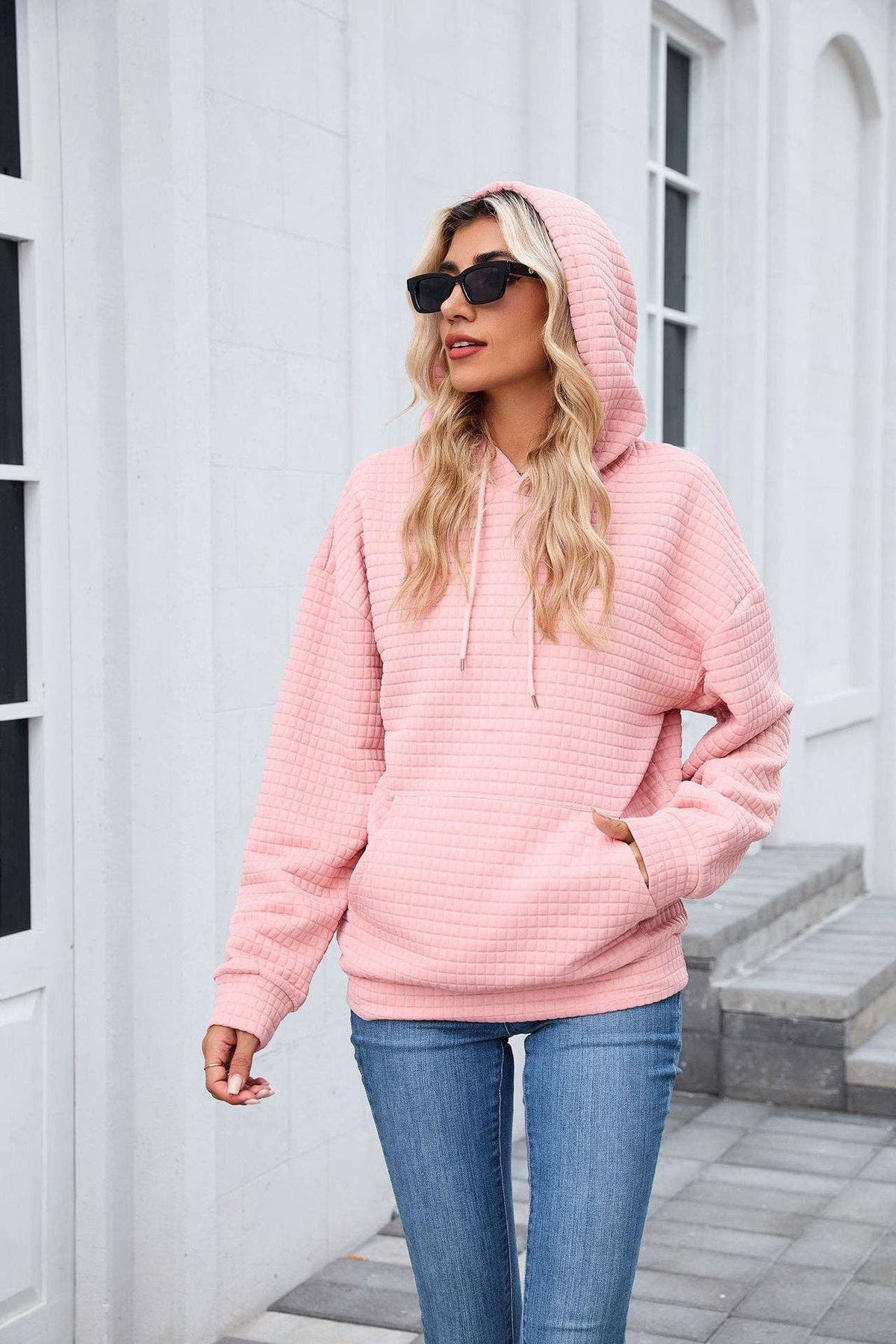 Casual Oversized Hooded Sweatshirt with Pockets for Women: Pink