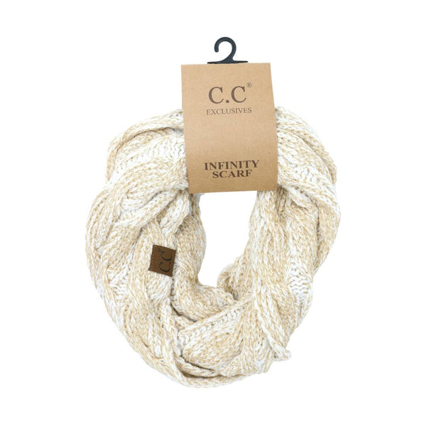 Metallic Cable Knit CC Infinity Scarf