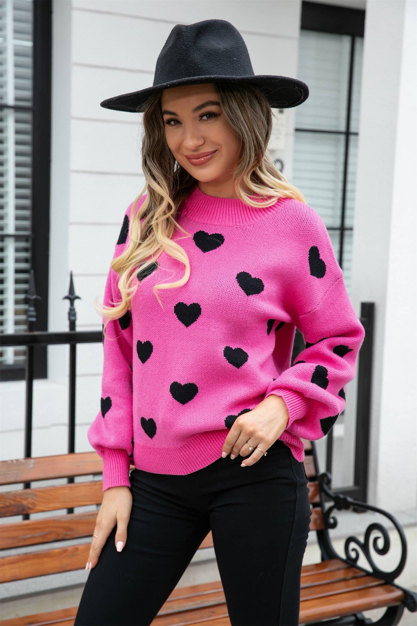 Heart Print Knit Sweater SZ53-SW9208: White