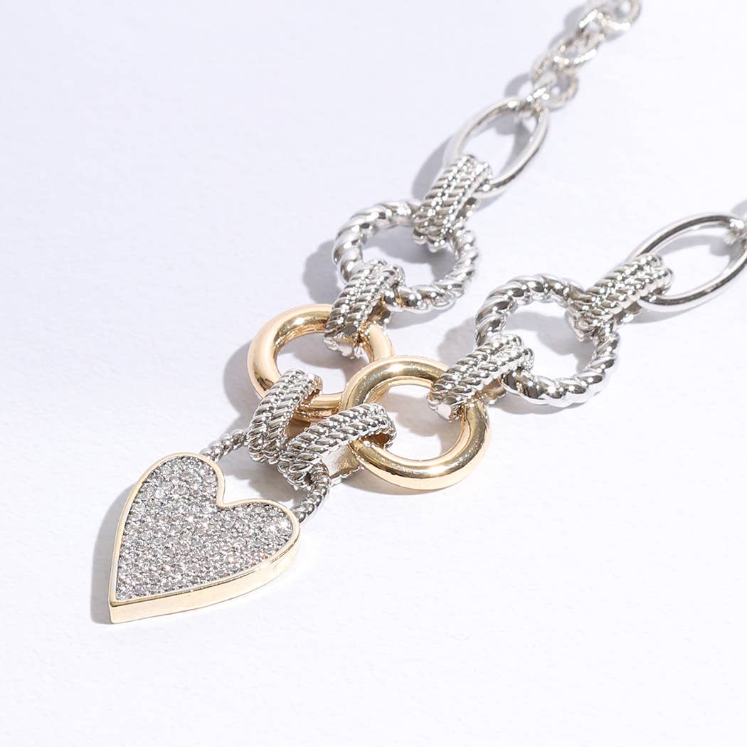 Pave Heart Charm Link Chain Necklace: K / ONE SIZE