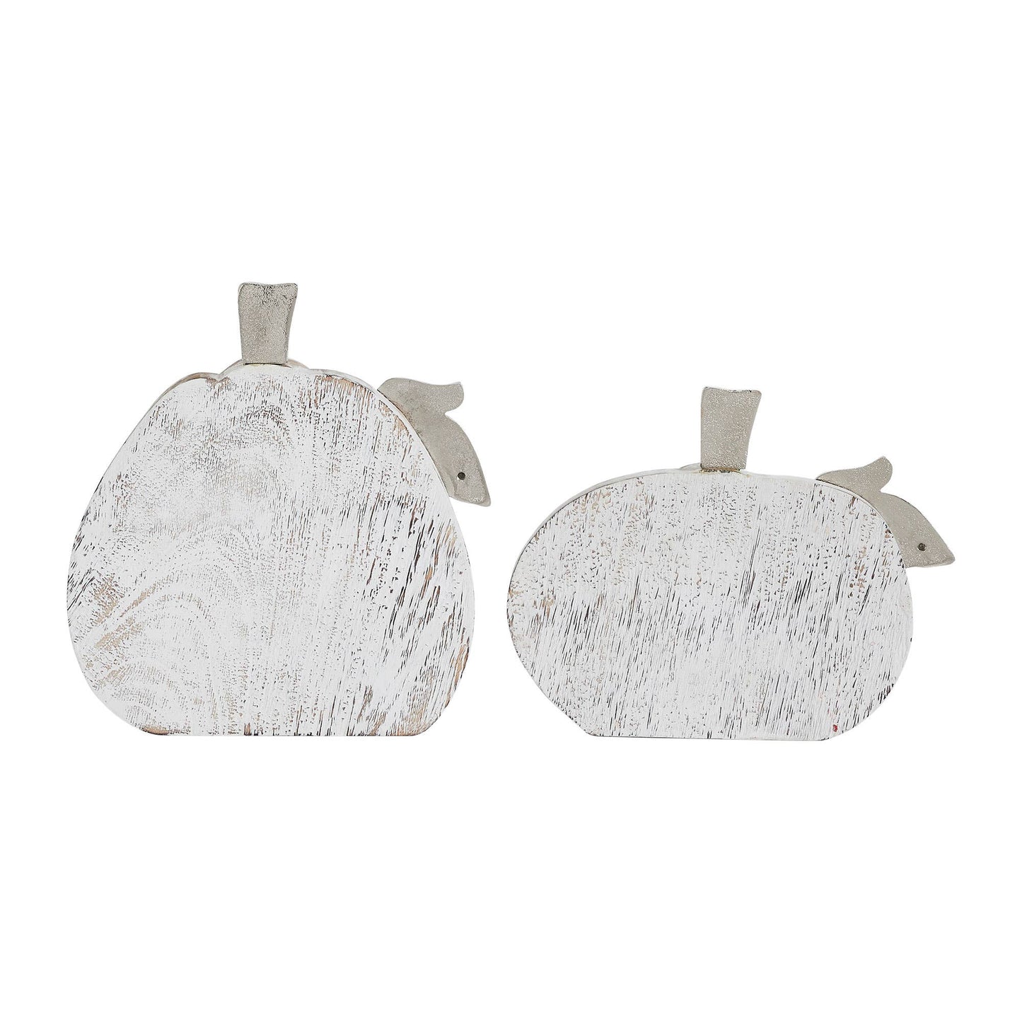 Farmhouse White Wash Wooden Pumpkin Set (2-Piece, 7 & 9 inches) - Rustic Autumn Fall Harvest Home Decor