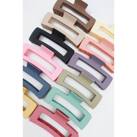 Matte Jumbo Cut Out Rectangle Hair Claw: MIX COLOR / ONE