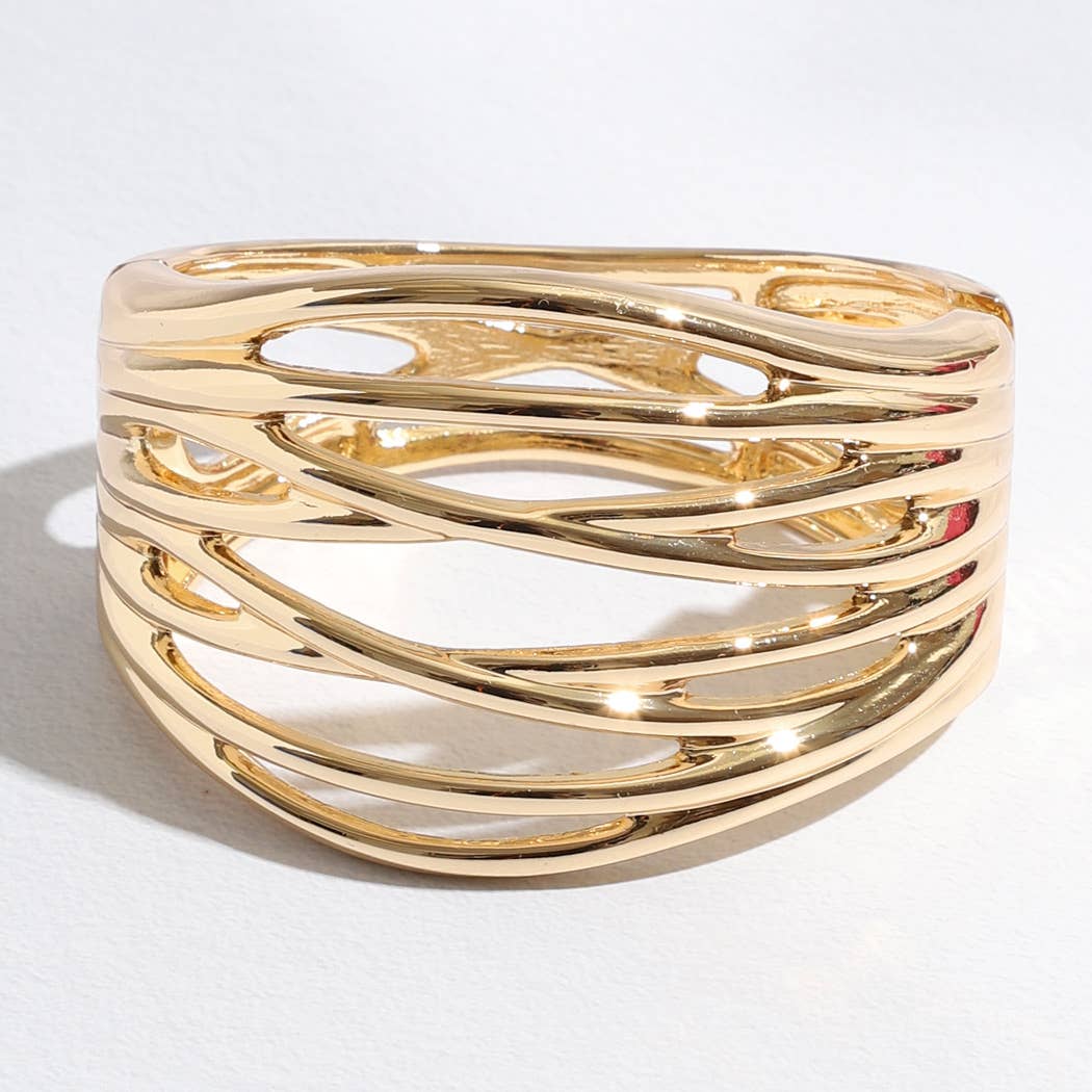Multiline Designed Black Plated Bangle Bracelet