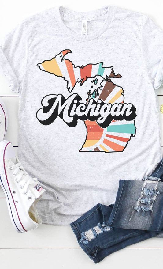 Michigan Retro State Graphic Tee: ASH GRAY