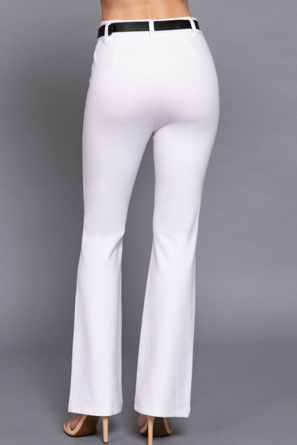 Semi Flare Ponte Pants with Leather Belt: BLK-black / L