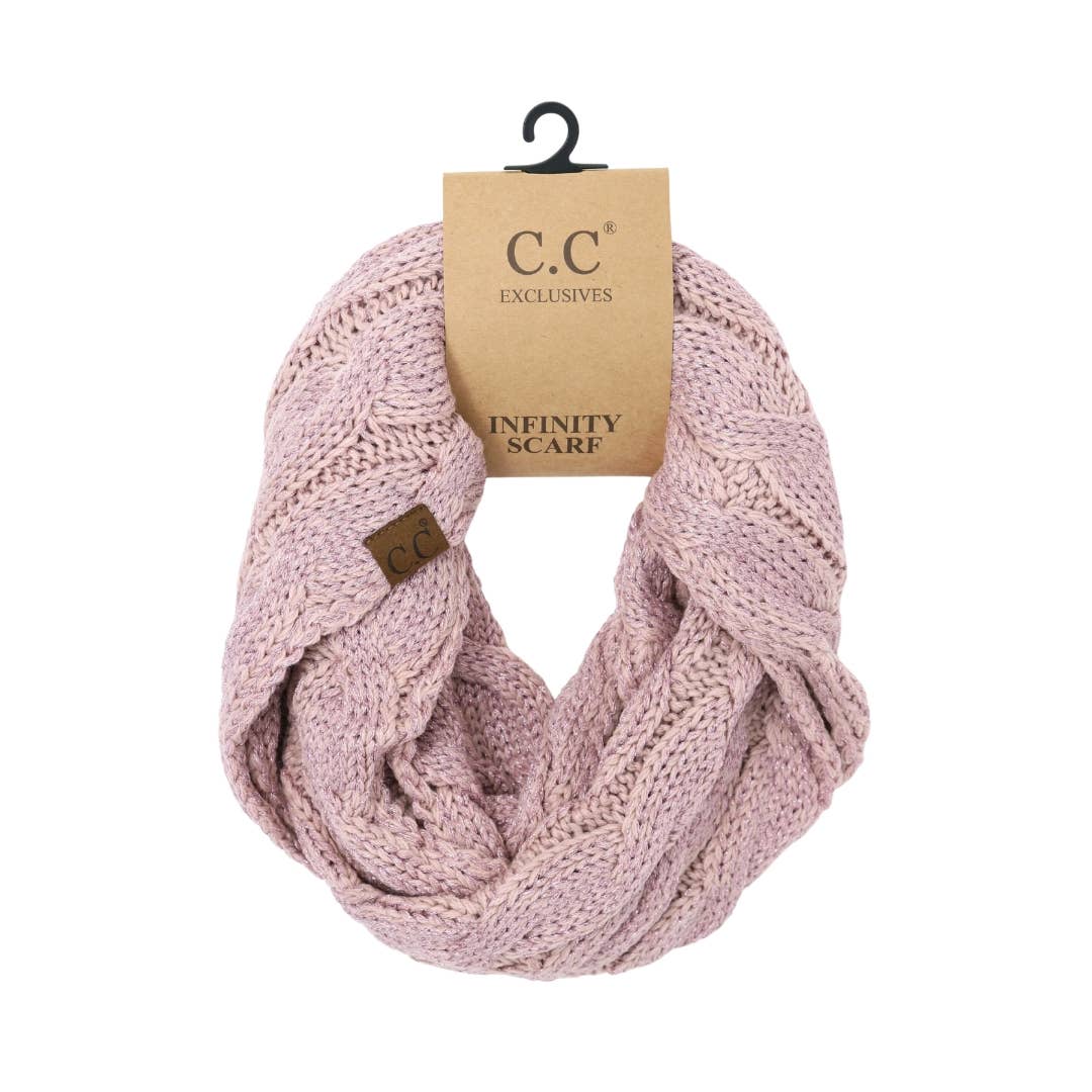 Metallic Cable Knit CC Infinity Scarf