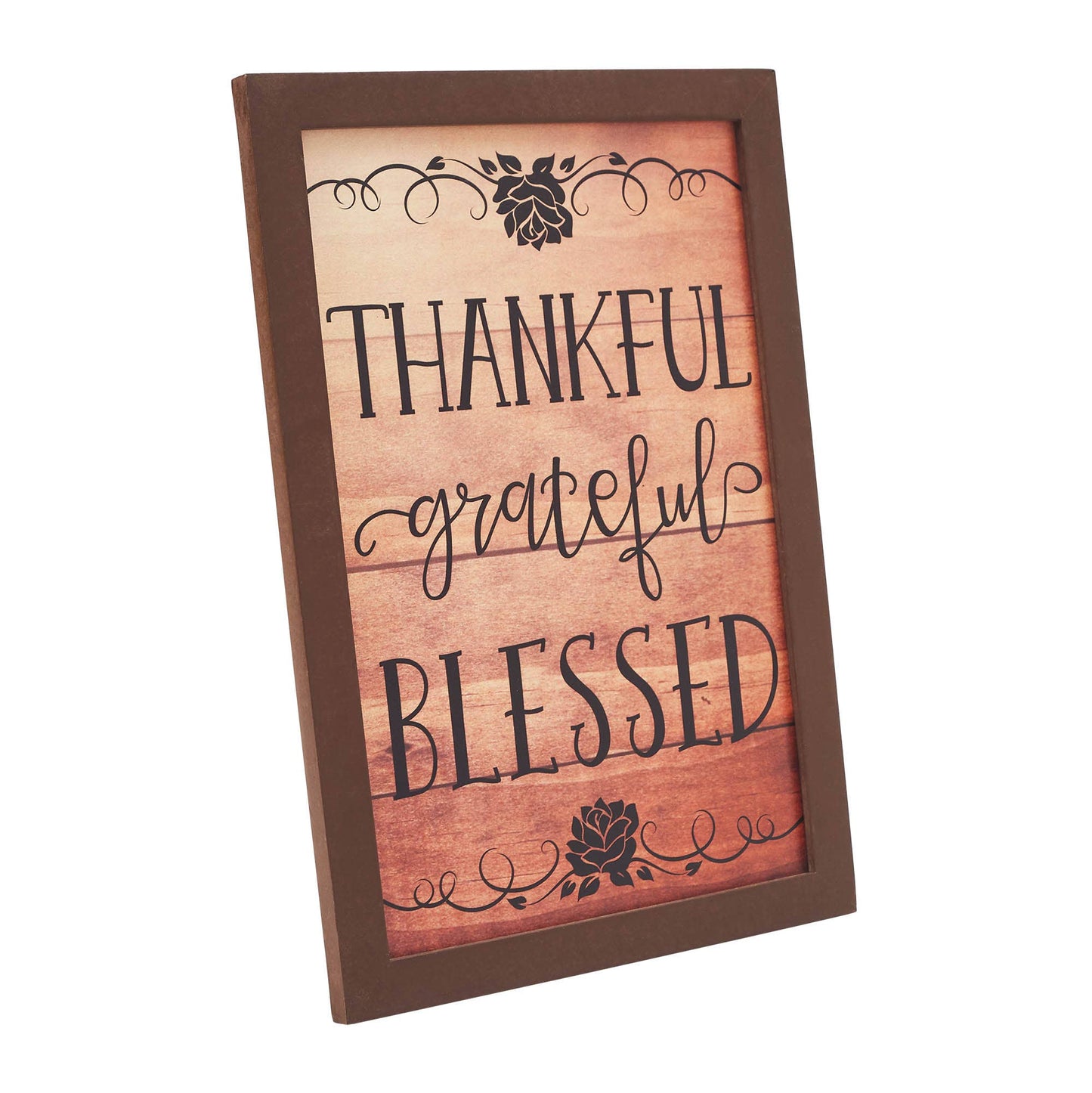 Natural Shiplap Farmhouse Wall Sign - Thankful Grateful Blessed Inspirational Home Decor 13x9 Inch