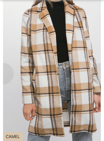 Tan Plaid Long Coat/Shacket