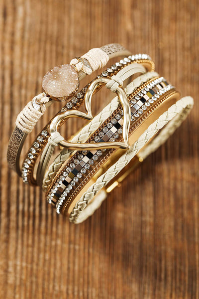 Heart Rhinestone Valentine Buckle Bracelet: Apricot / Missy / Standard
