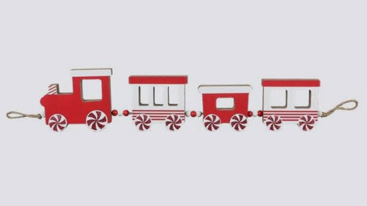 Tabletop Wood Christmas Train w/ Peppermint Wheels
