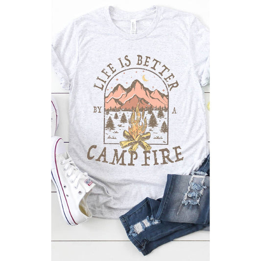 Life is Better By A Campfire Graphic Tee: ASH GRAY