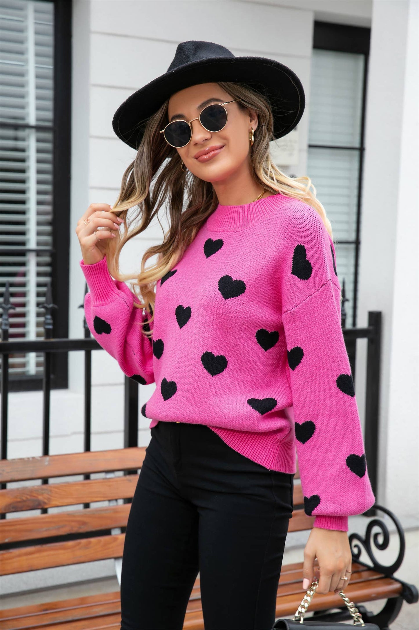Heart Print Knit Sweater SZ53-SW9208: White