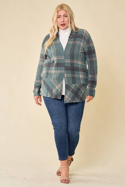 LMT2629PL-PLUS SIZE Hot Chocolate and Bon fired Plaid Cardi: TAUPE