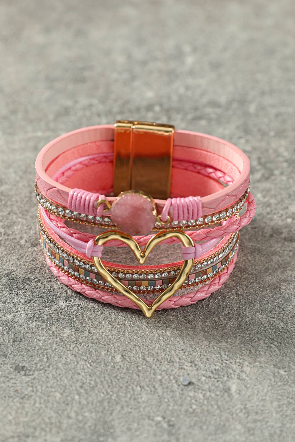 Heart Rhinestone Valentine Buckle Bracelet: As shown / Missy / Standard