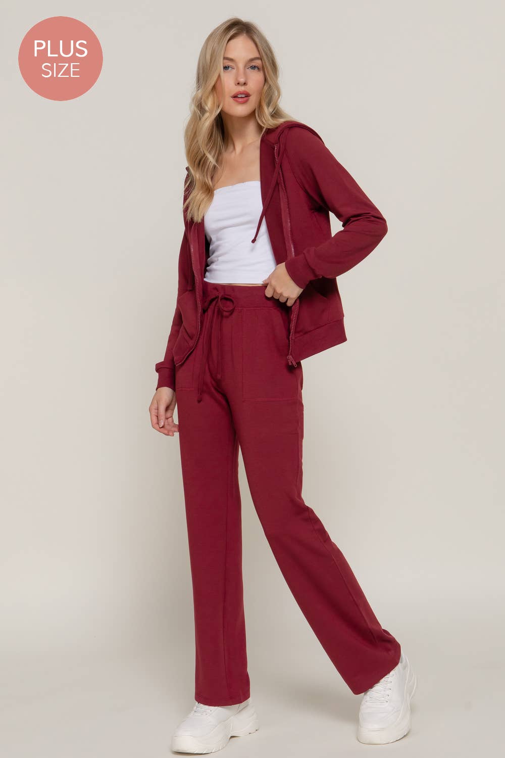 [PLUS SIZE] Long Slv Hoodie Jacket & Pants Sweatsuit Set  : BLK-black / 1XL
